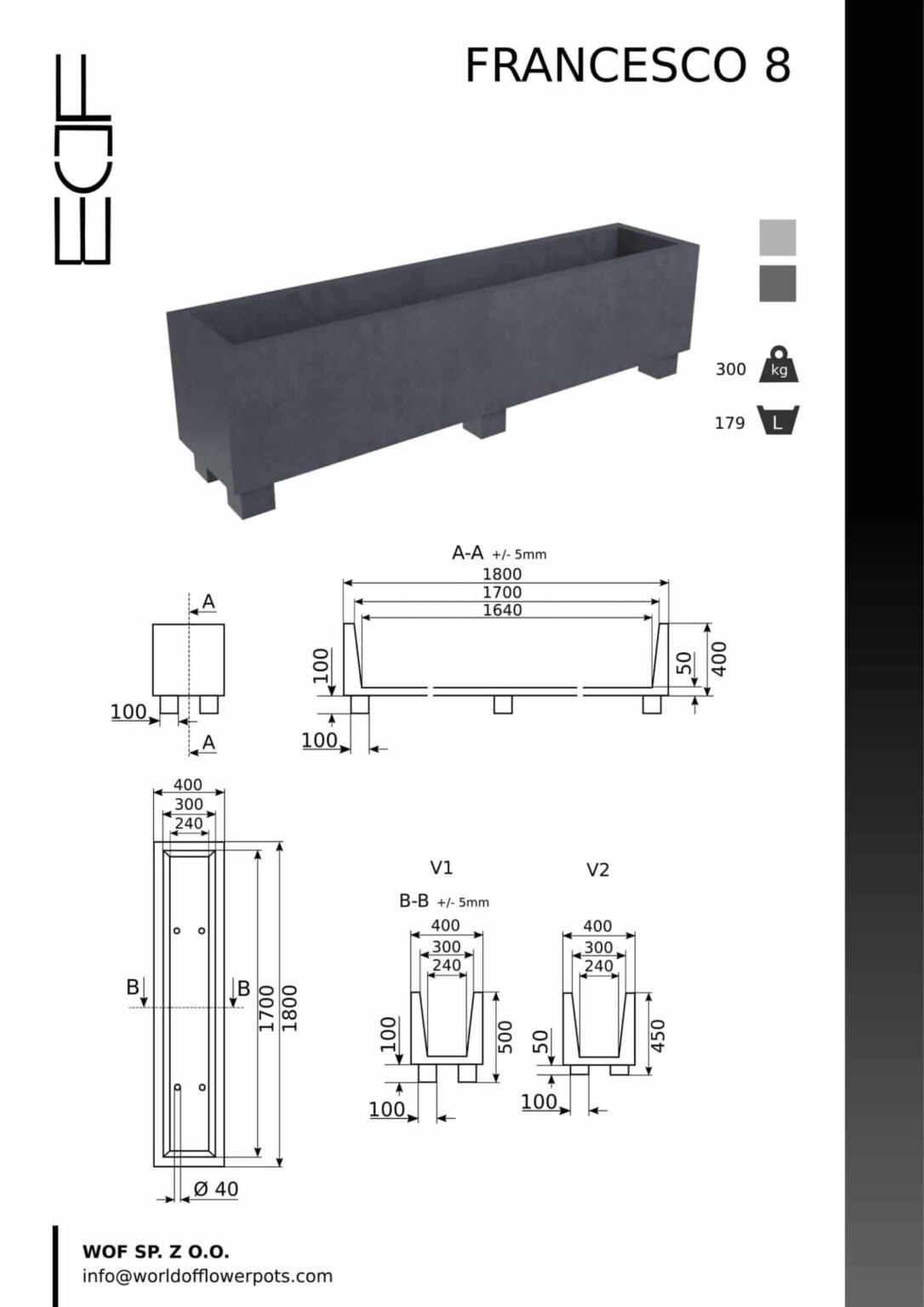 Große Pflanzkübel Beton Rechteckig Francesco 8-tech-info