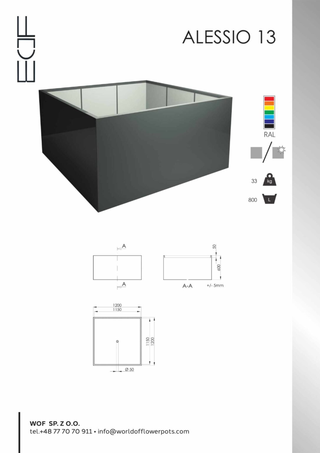 Pflanzkübel Aluminium Groß Alessio 13