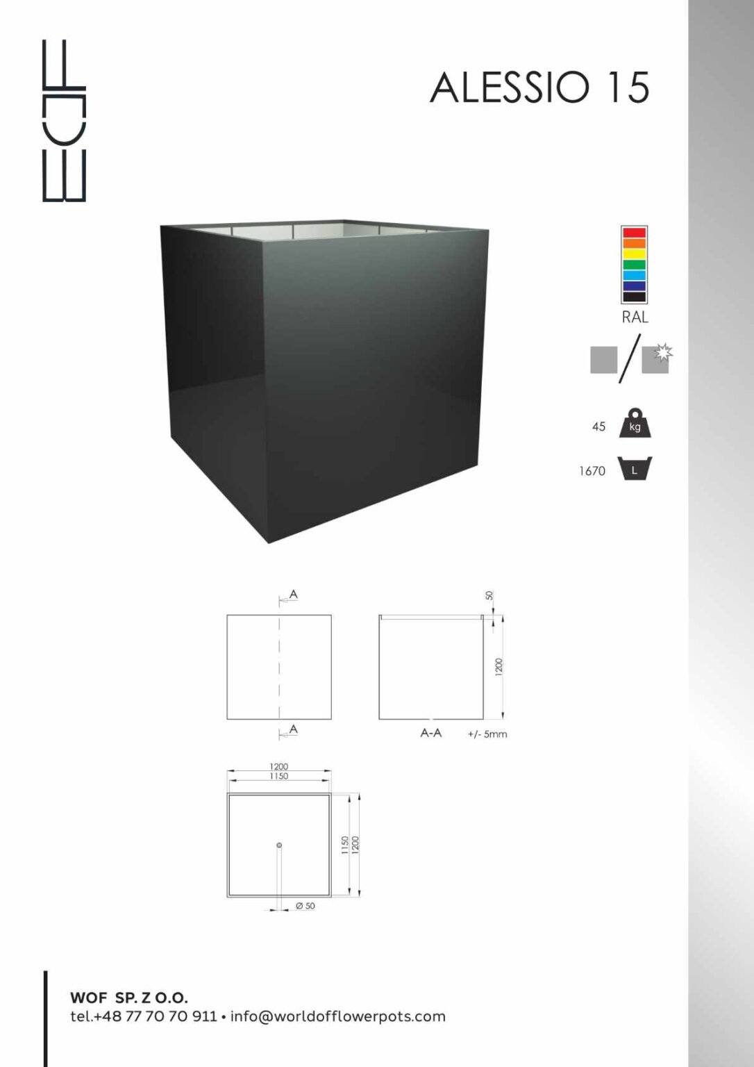 Pflanzkübel Aluminium Groß Alessio 15
