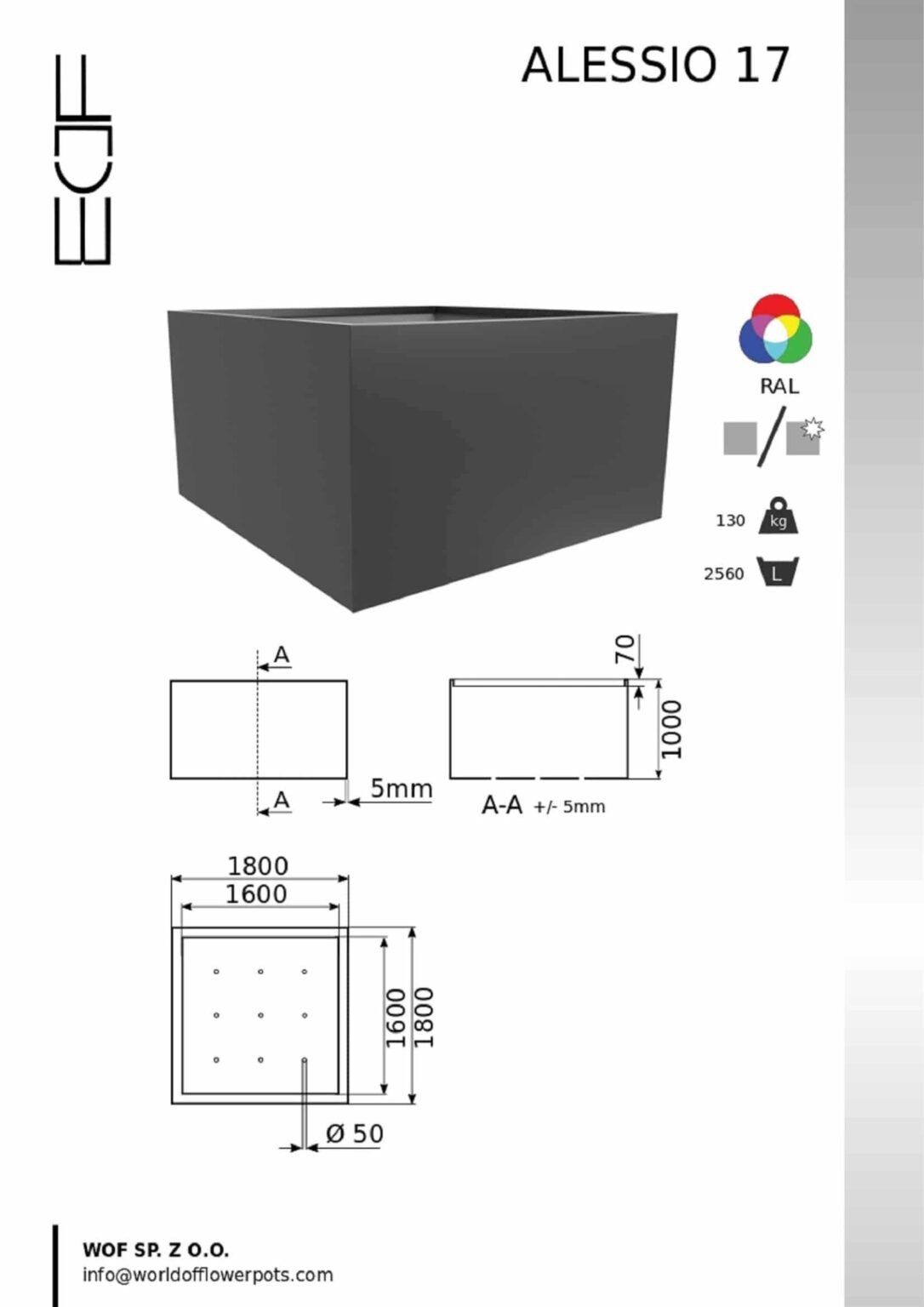 Pflanzkübel Aluminium Groß Alessio 17-tech-info