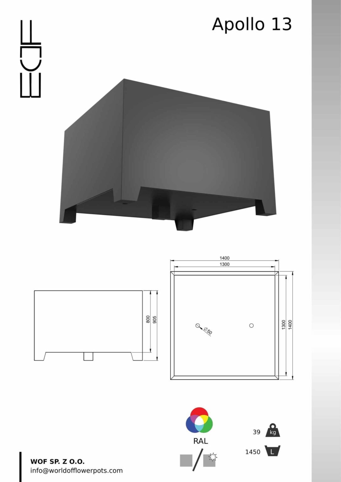 Pflanzkübel Aluminium Groß-Apollo 13-tech-info