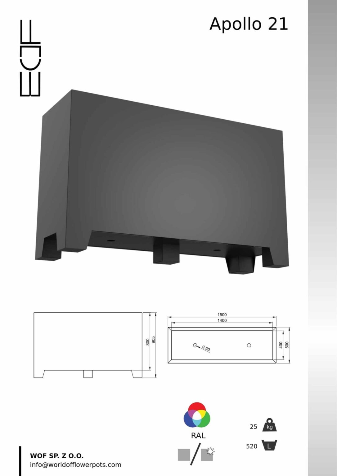 Pflanzkübel Aluminium Groß-Apollo 21 tech-info