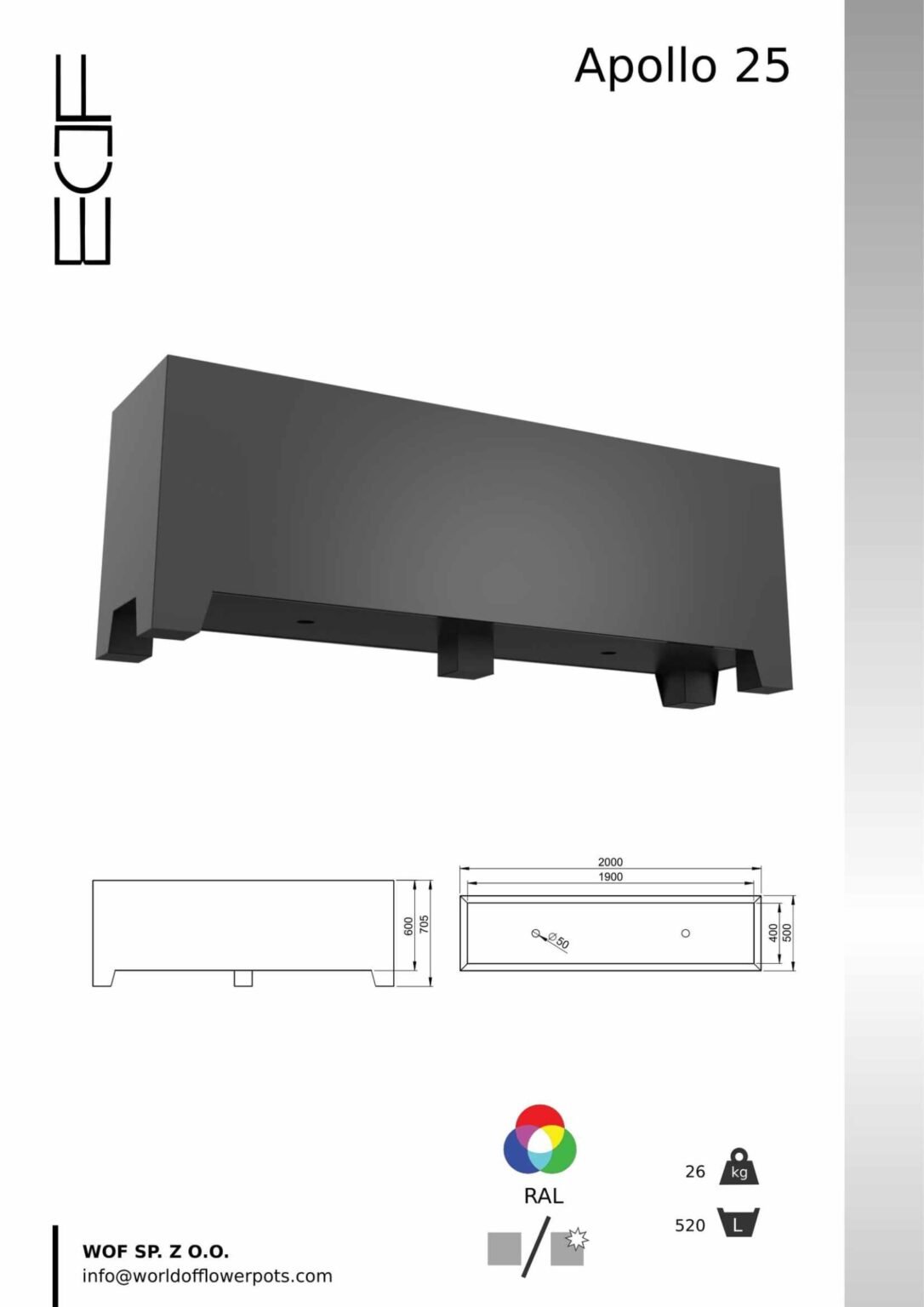 Pflanzkübel Aluminium Groß-Apollo 25-tech-info