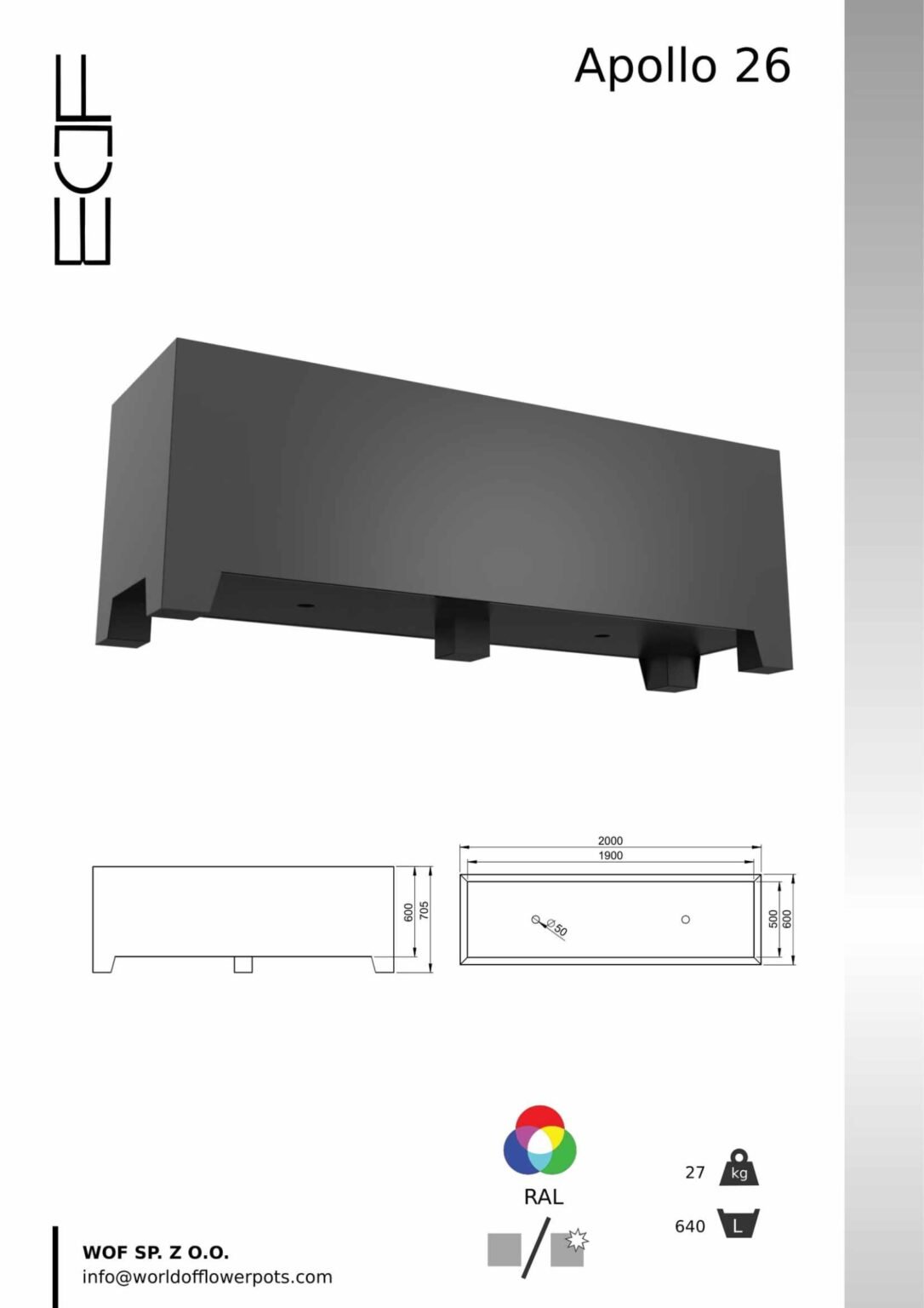 Pflanzkübel Aluminium Groß-Apollo 26- tech-info