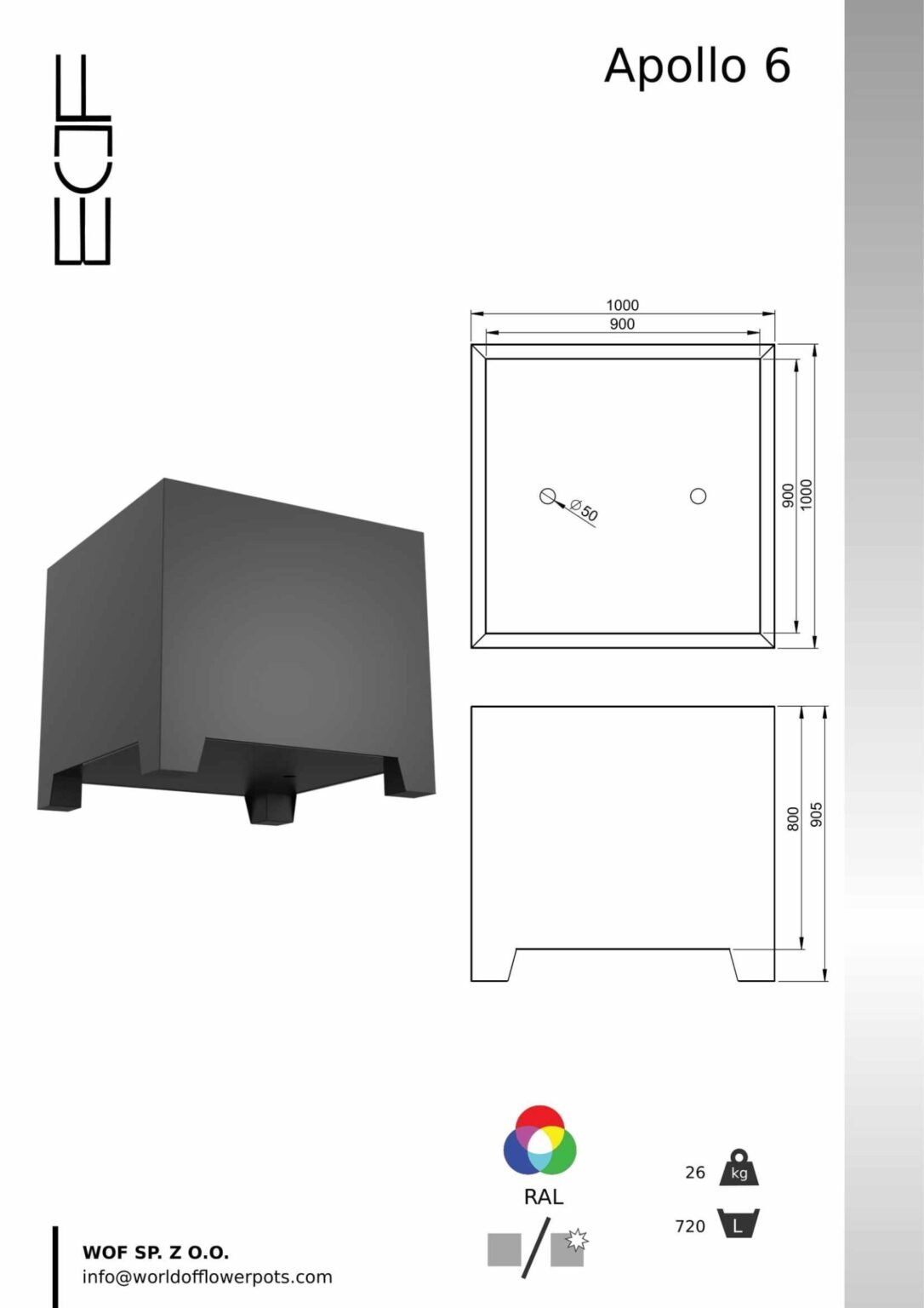 Pflanzkübel Aluminium Groß-Apollo 6 tech-info