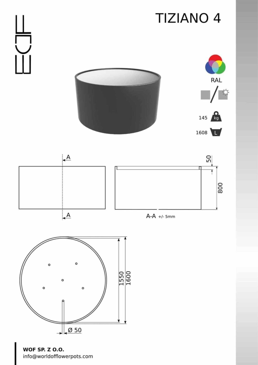 Pflanzkübel Aluminium Groß Tiziano 4- tech-info
