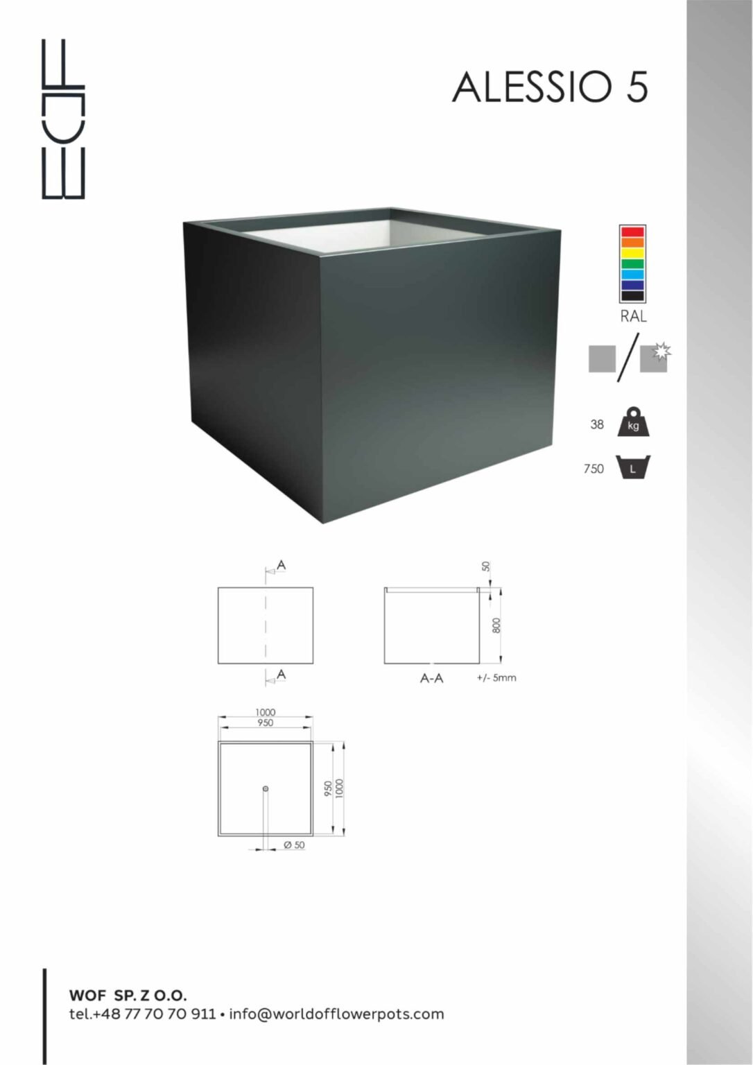 Pflanzkübel Aluminium groß Alessio 5