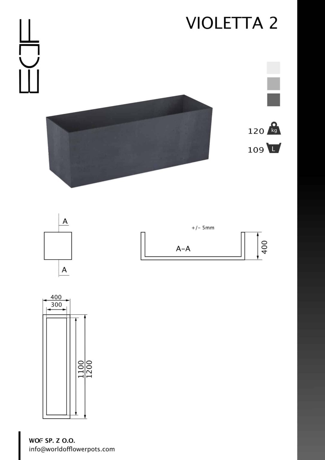 Pflanzkübel Beton Groß Rechteckig VIOLETTA 2tech-info