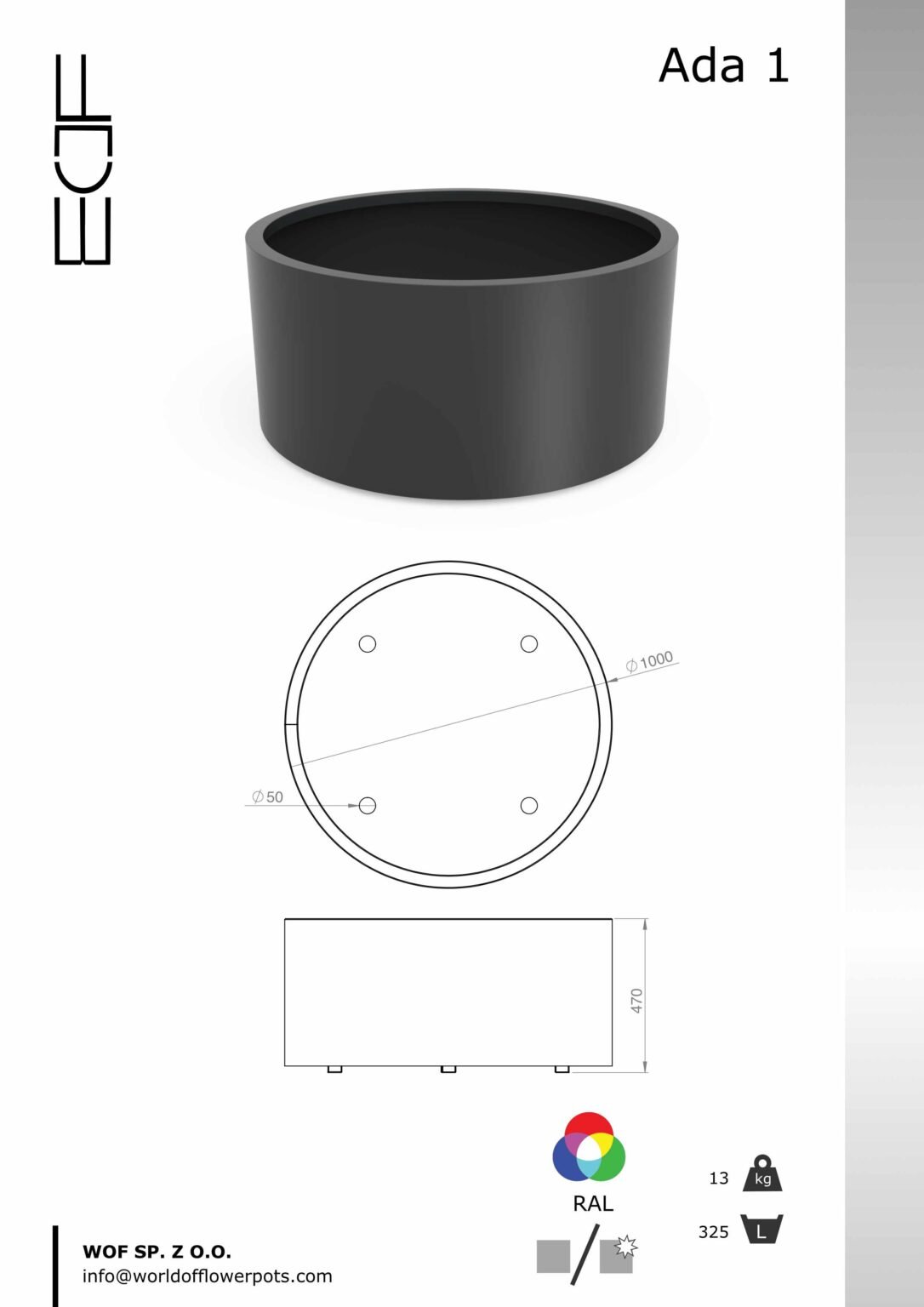 pflanzkübel durchmesser 100 cm Ada 1