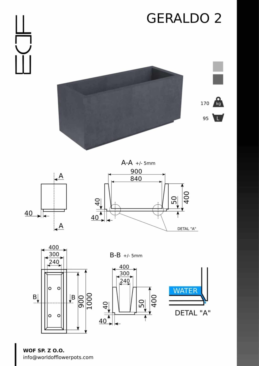 Beton Pflanzkübel Rechteckig-Geraldo 2 tech-info