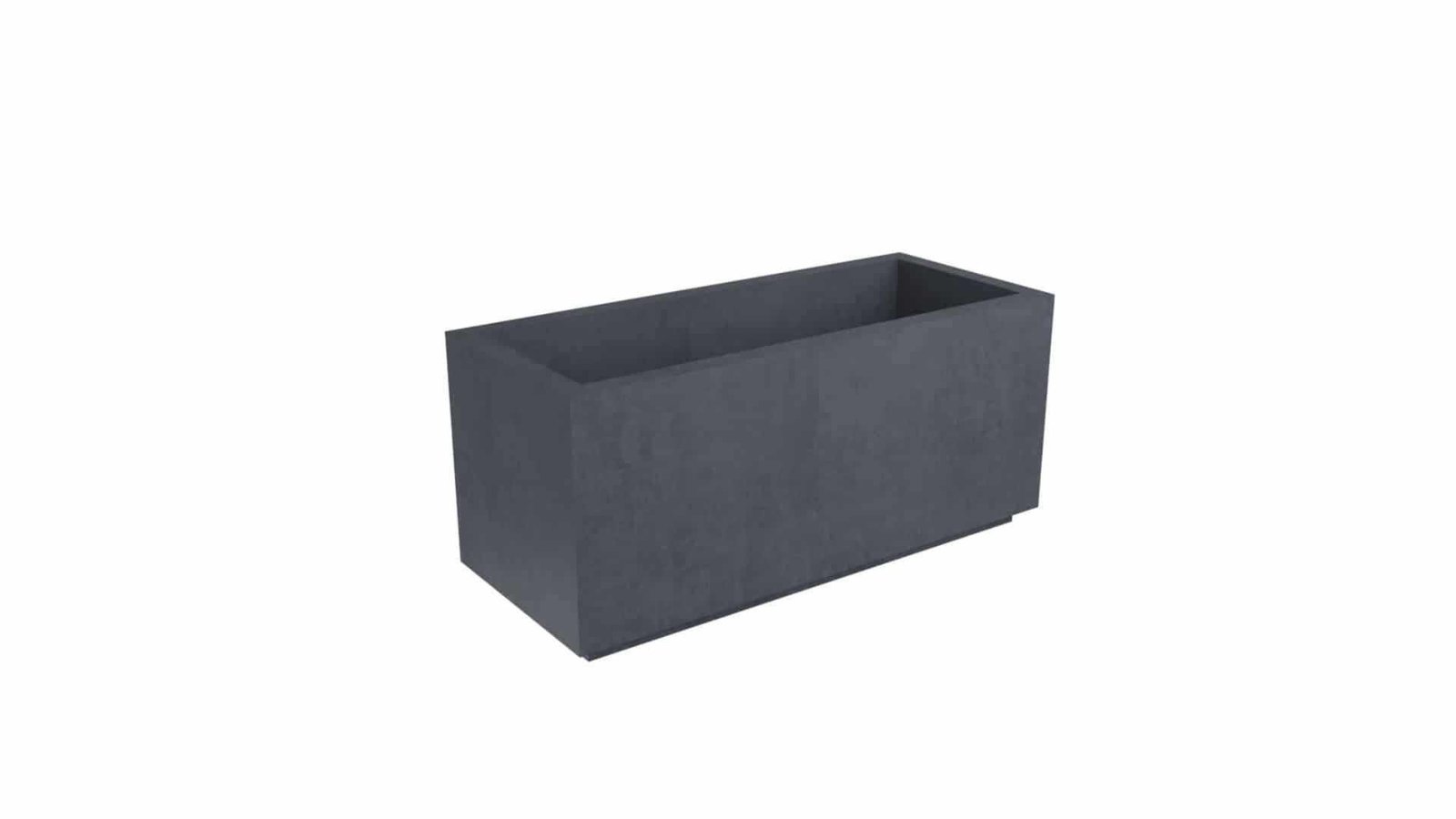 Beton Pflanzkübel Rechteckig Geraldo 5 Der Beton Pflanzkübel Rechteckig 120cm x 50cm x H 50cm GERALDO 5, abgebildet in Grau mit glatter Oberfläche und offener Oberseite, zeichnet sich durch einen minimalistischen, modernen Look mit scharfen Kanten vor einem schlichten weißen Hintergrund aus. Im Inneren sind keine Dekorationen oder Pflanzen sichtbar.