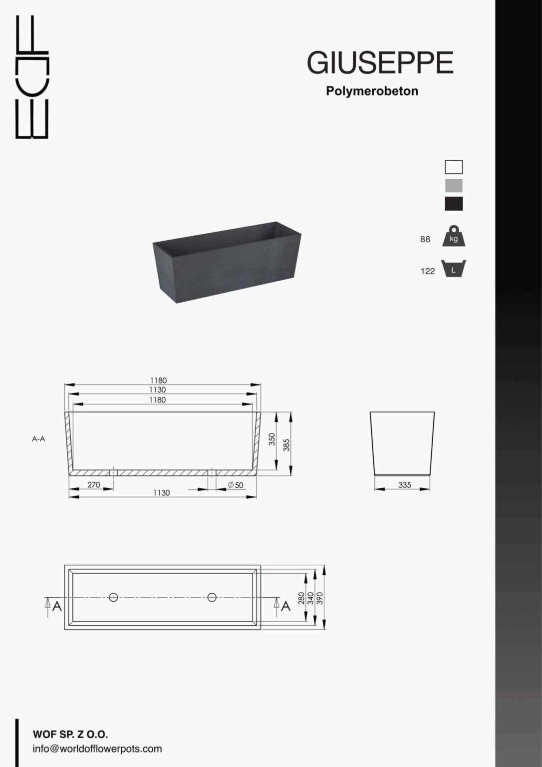 Beton Pflanzkübel Rechteckig-Giuseppe-tech-info