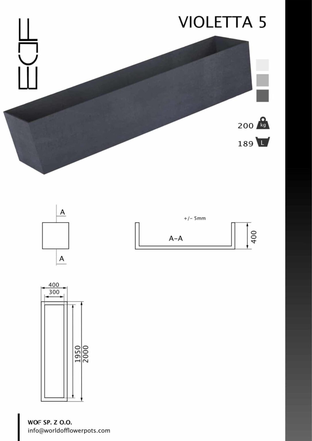 Beton Pflanzkübel Rechteckig VIOLETTA 5-tech-info