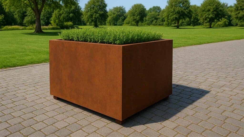 Blumenkübel aus cortenstahl quadratisch serie cubi