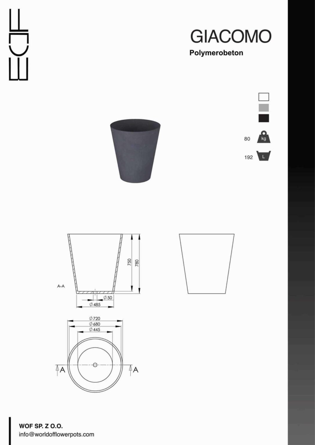 Pflanzkübel Beton Rund - GIACOMO-tech-info