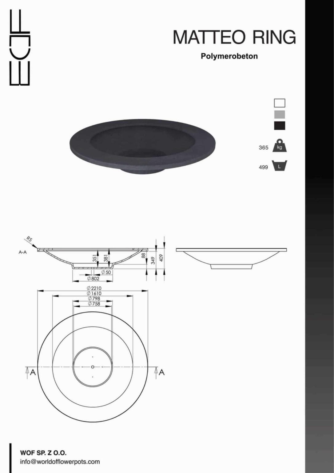 Pflanzkübel Beton Rund MATTEO RING-tech-info