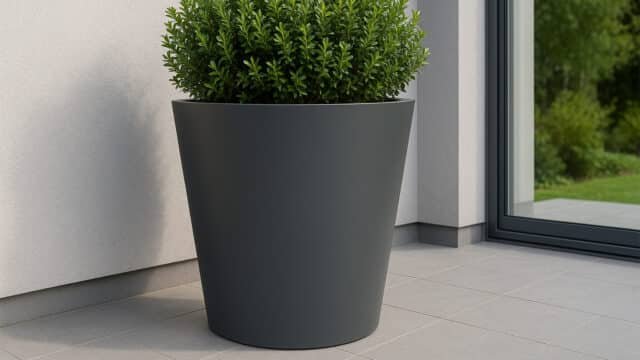Runde Aluminium-Pflanzkübel auf der Terrasse Silvestro 2