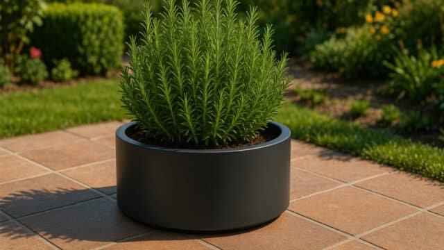 Runder Blumentopf Eva 3 im Garten