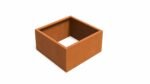 Der Pflanzkübel ohne Boden aus Cortenstahl Quadratisch 100cm x 100cm x H 50 cm Corten Frame 04 ist ein quadratischer, oben und unten offener Pflanzkübel mit dicken Seiten und rotbrauner Oberfläche, der in der Draufsicht sein hohles Inneres offenbart.