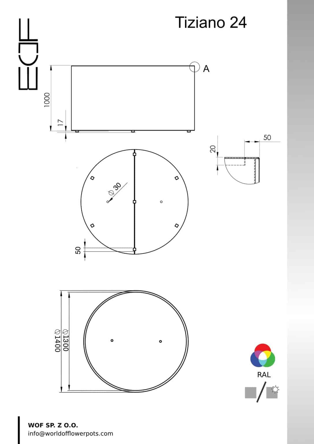Pflanzkübel aus Aluminium Rund Tiziano 24