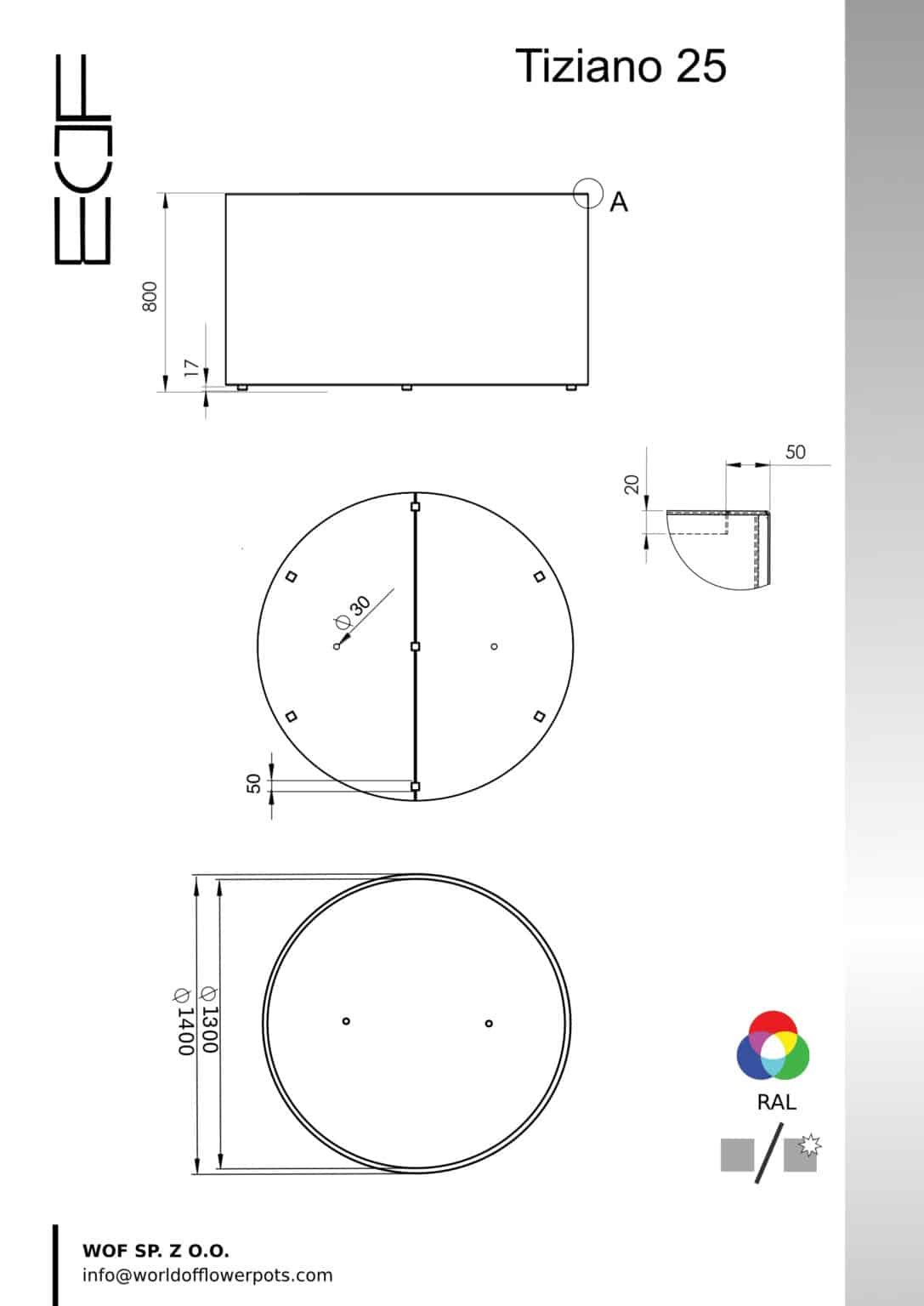 Pflanzkübel aus Aluminium Rund Tiziano 25