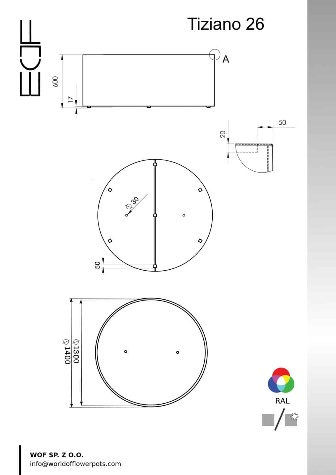 Pflanzkübel aus Aluminium Rund Tiziano 26