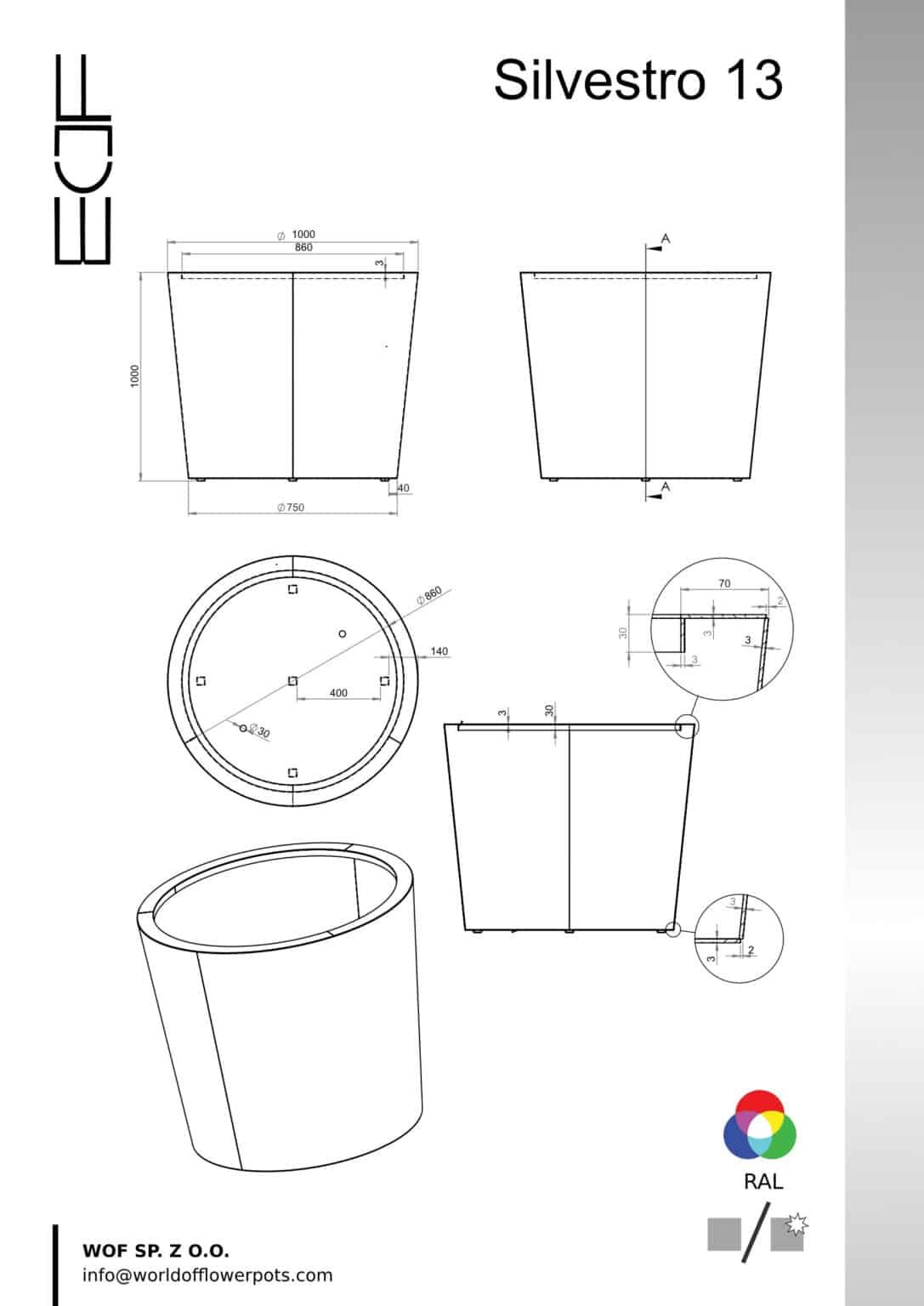 Pflanzkübel aus Aluminium-Silvestro 13-b