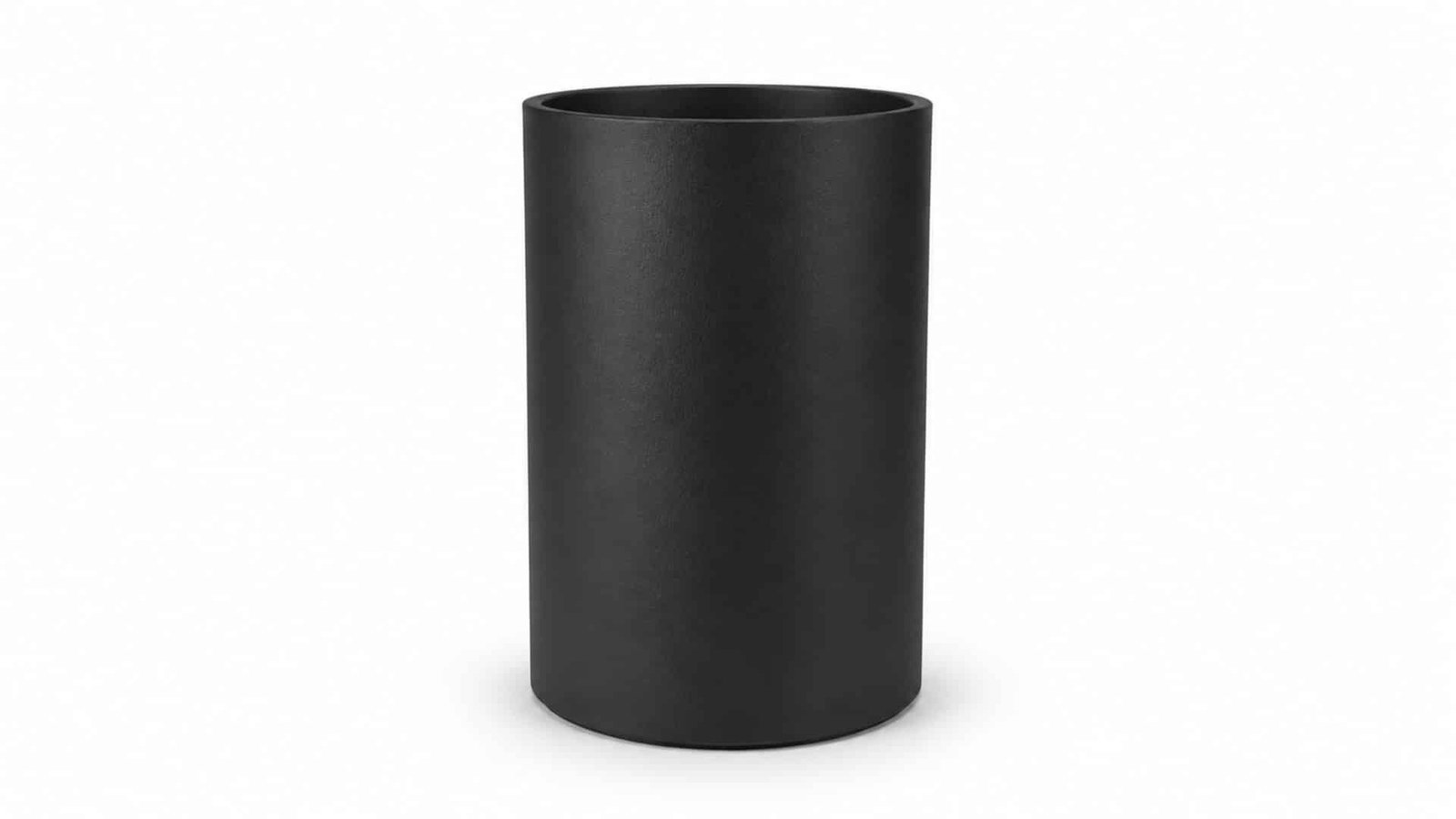 Schwarzer Aluminium-Pflanzkübel Tiziano 9 in zylindrischer Form, 60 cm Durchmesser und 100 cm Höhe, auf weißem Hintergrund Pflanzkübel aus Aluminium Rund 60cm x H 100cm TIZIANO 9 jede RAL Farbe – Bild 1