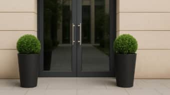Pflanzkübel aus aluminium vor der Tür in Schwarz