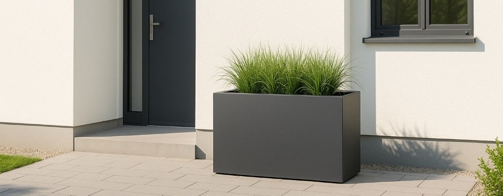 Blumentopf rund aus Aluminium in Schwarz – stilvoller Pflanzkübel-4