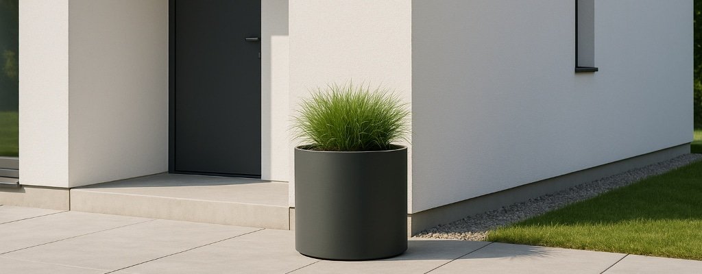 Blumentopf rund aus Aluminium in Schwarz – stilvoller Pflanzkübel