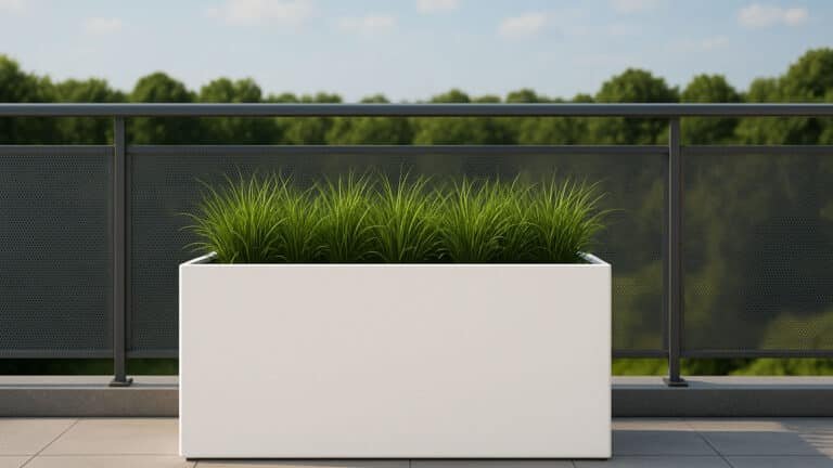 Pflanzkübel aus fiberglas in weiss auf grossen balkon