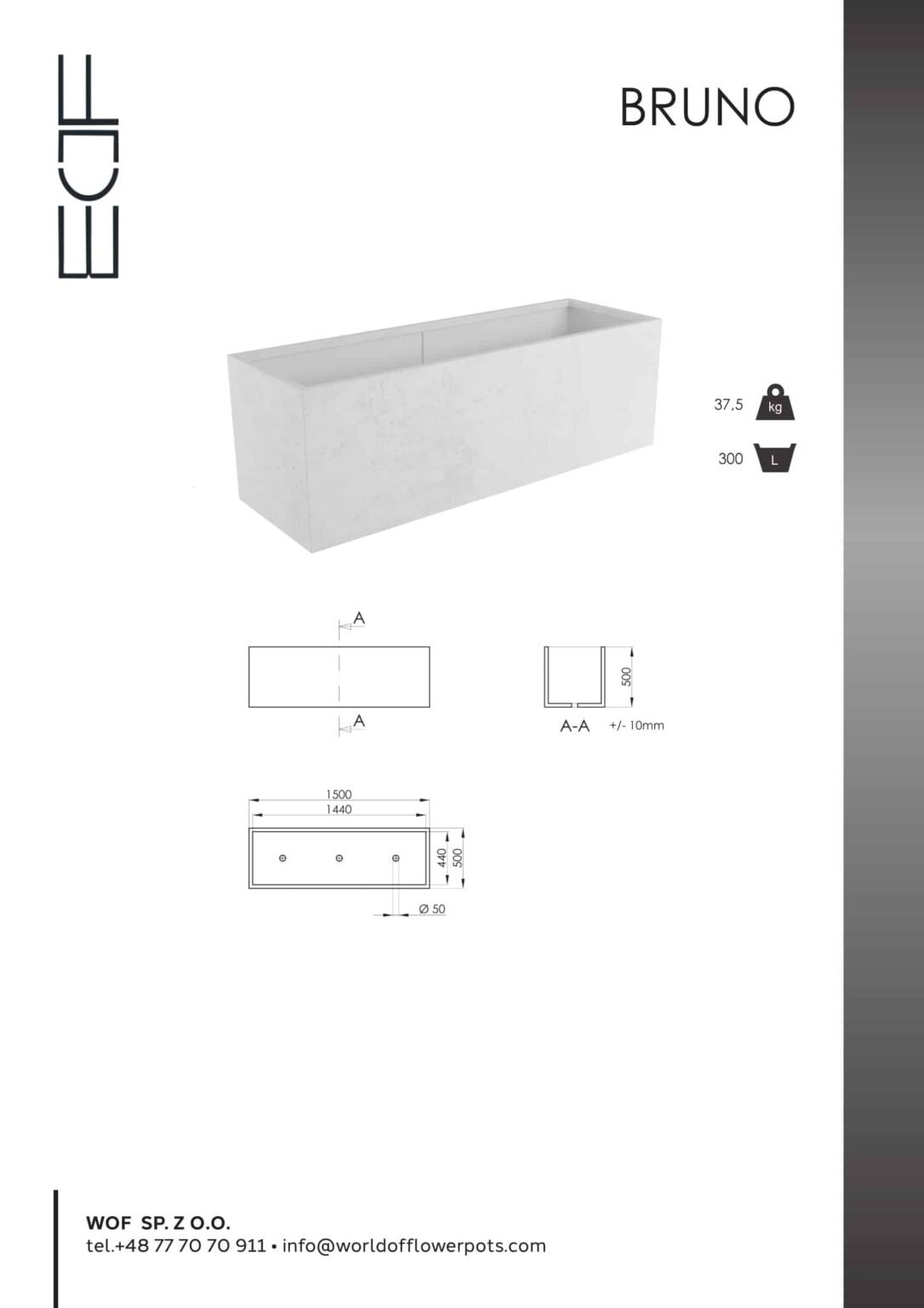 Weiße Pflanzkübel Bruno-tech-info