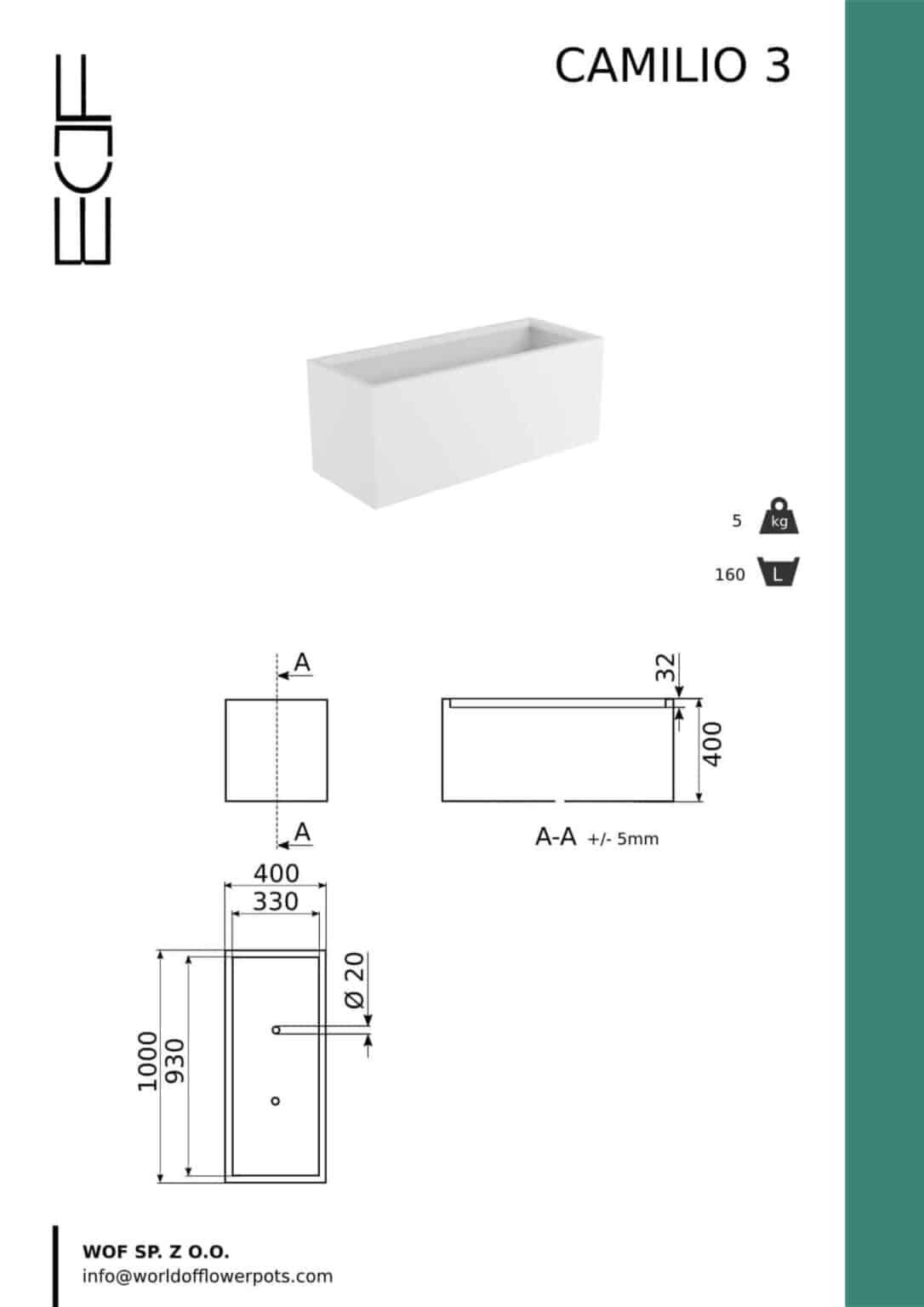 Weiße Pflanzkübel Camilio 3-d-tech-info