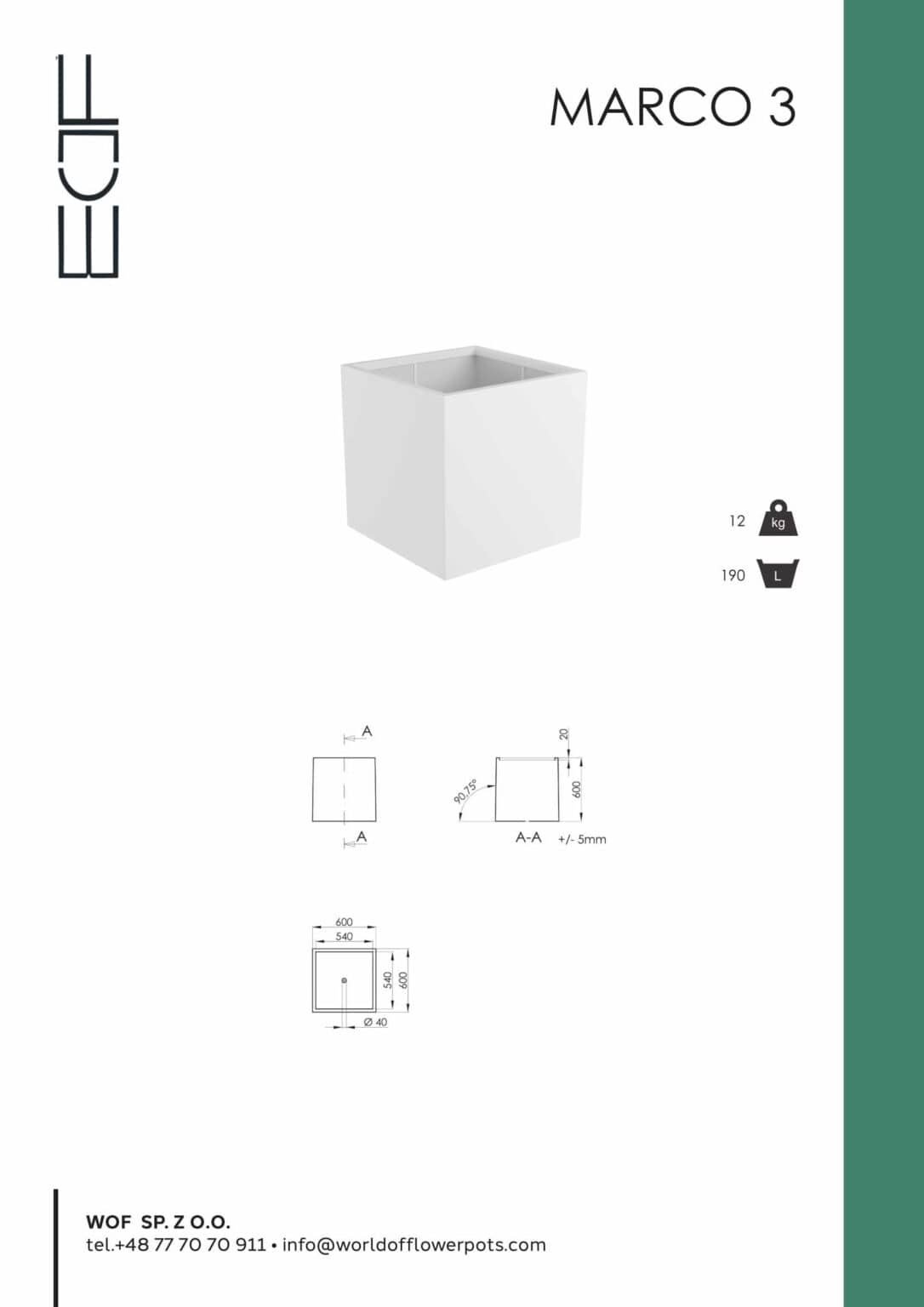 Weiße Pflanzkübel Marco 3-tech-info