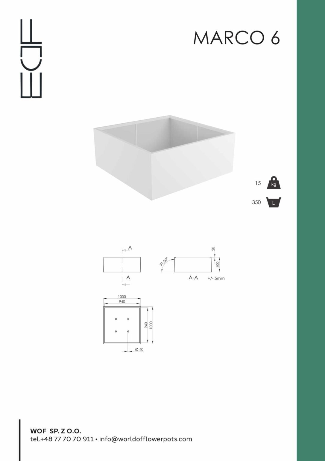 Weiße Pflanzkübel Marco 6-tech-info