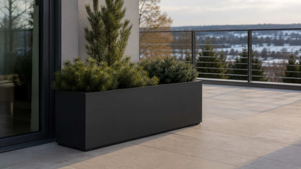 Aluminium Pflanzkübel rechteckig Anthrazit 3mm Aluminiumblech auf der Terrasse
