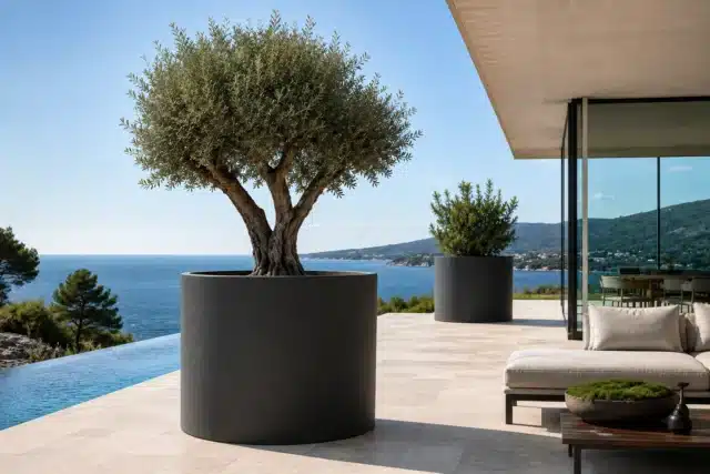 Fiberglas Pflanzkübel XXL in Anthrazit für Terrasse und Garten